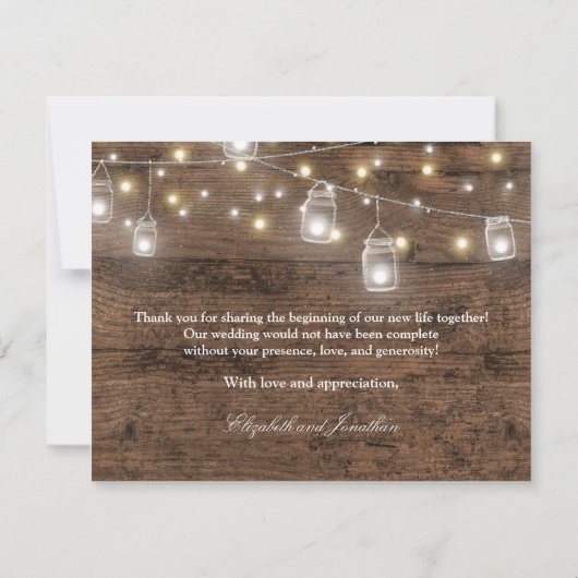 Rustic Mason Jar String Lights Foto bedankt Kaart (Achterkant)