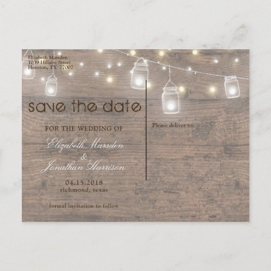 Rustic Mason Jar String Lights Foto ZZ Aankondigingskaart (Achterkant)