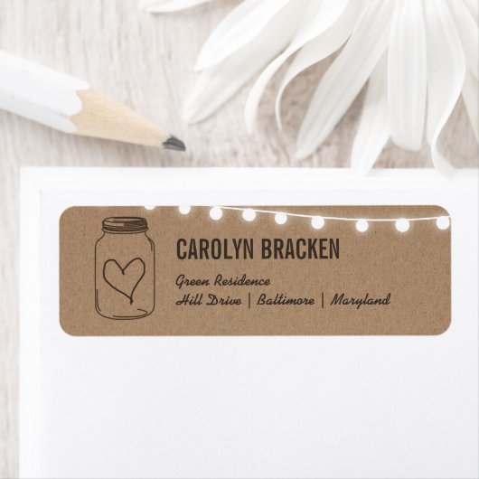 Rustic Mason Jar String Lights Heart Kraft Paper Etiket (Insitu)