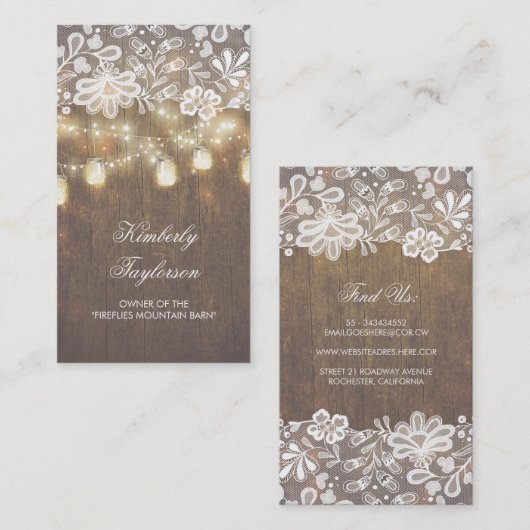Rustic Mason Jar String Lights Lace Wood Barn Visitekaartje (Voorkant / Achterkant)