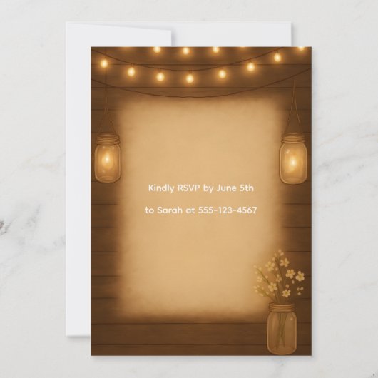 Rustic Mason Jar & String Lights repetitie diner Kaart (Achterkant)