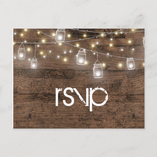 Rustic Mason Jar String Lights RSVP Uitnodiging Briefkaart (Voorkant)