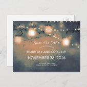 Rustic Mason Jar String Lights Save the Date Aankondigingskaart (Voorkant / Achterkant)