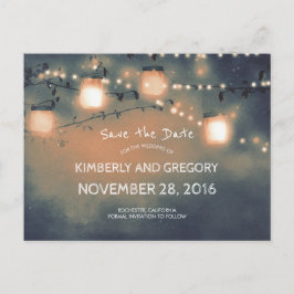 Rustic Mason Jar String Lights Save the Date Aankondigingskaart