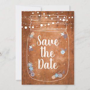 Rustic Mason Jar String Lights Save the Date Kaart