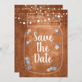 Rustic Mason Jar String Lights Save the Date Kaart (Voorkant / Achterkant)