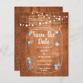 Rustic Mason Jar String Lights Save the Date Uitnodiging Briefkaart (Voorkant / Achterkant)