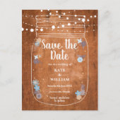 Rustic Mason Jar String Lights Save the Date Uitnodiging Briefkaart (Voorkant)