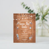 Rustic Mason Jar String Lights Save the Date Uitnodiging Briefkaart (Staand voorkant)