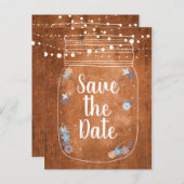 Rustic Mason Jar String Lights Save the Date Uitnodiging Briefkaart (Voorkant / Achterkant)