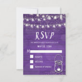 Rustic Mason Jar String Lights Violet Wedding RSVP (Voorkant)