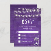 Rustic Mason Jar String Lights Violet Wedding RSVP (Voorkant / Achterkant)