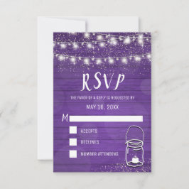 Rustic Mason Jar String Lights Violet Wedding RSVP Kaartje