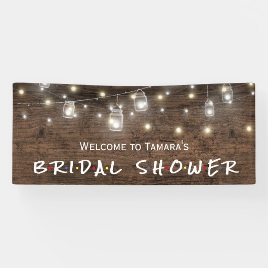 Rustic Mason Jar String Lights Vrijgezellenfeest B Spandoek (Horizontaal)