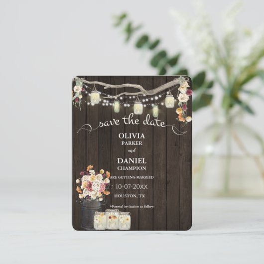 Rustic Mason Jar String Lights Waterverf Flowers (Staand voorkant)