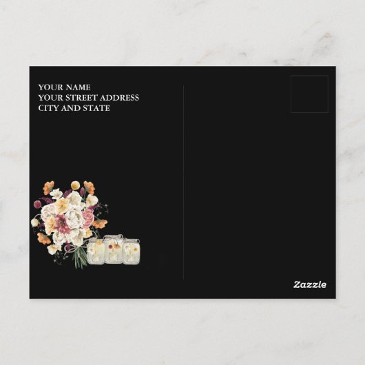 Rustic Mason Jar String Lights Waterverf Flowers Briefkaart (Achterkant)