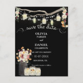 Rustic Mason Jar String Lights Waterverf Flowers Briefkaart (Voorkant)