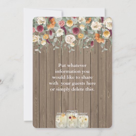 Rustic Mason Jar String Lights Waterverf Flowers  Kaart (Achterkant)