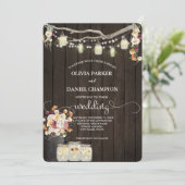 Rustic Mason Jar String Lights Waterverf Flowers Kaart (Staand voorkant)