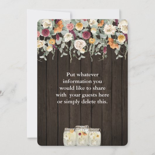 Rustic Mason Jar String Lights Waterverf Flowers  Kaart (Achterkant)