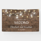 Rustic Mason Jar String Lights Weddenschap Welkom Spandoek (Horizontaal)