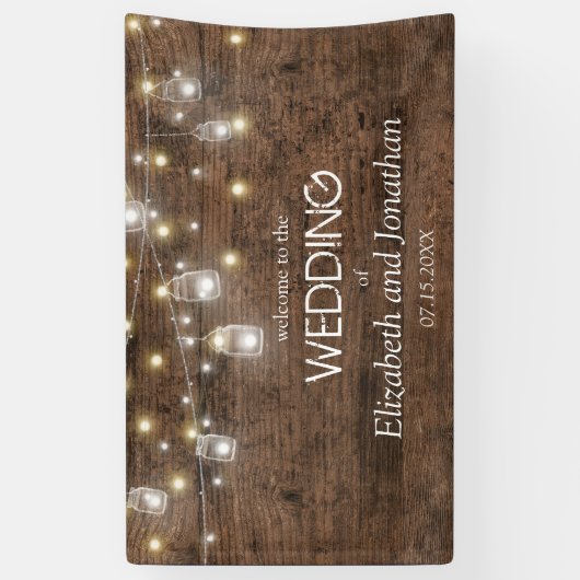 Rustic Mason Jar String Lights Weddenschap Welkom Spandoek (Verticaal)