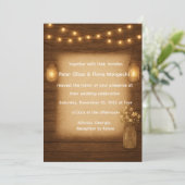 Rustic Mason Jar String Lights Wedding Kaart (Staand voorkant)