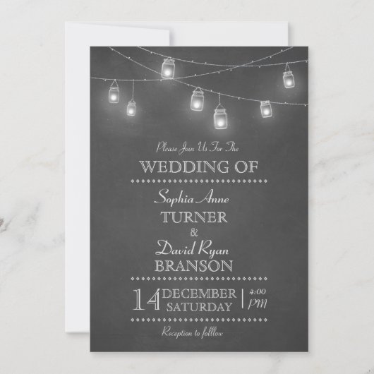 Rustic Mason Jar String Lights Wedding Kaart (Voorkant)
