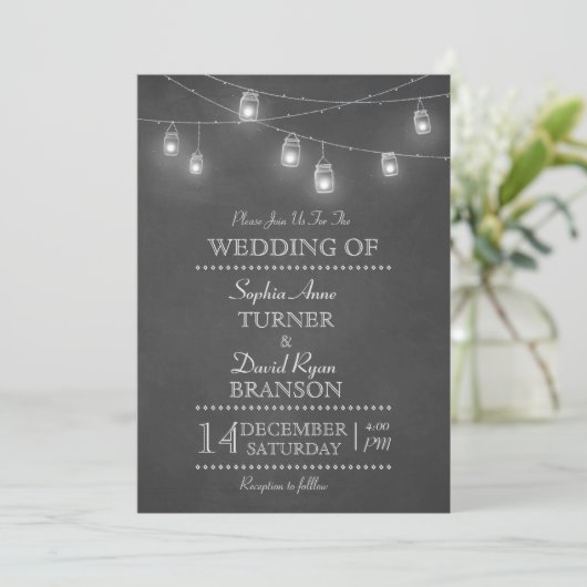 Rustic Mason Jar String Lights Wedding Kaart (Staand voorkant)