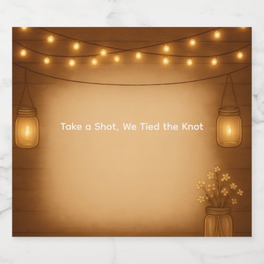 Rustic Mason Jar & String Lights Wedding Likeurfles Etiket (Enkel label)