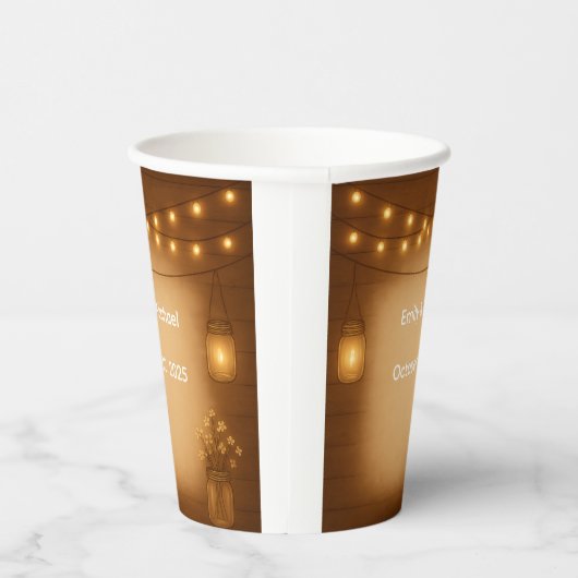 Rustic Mason Jar & String Lights Wedding Papieren Bekers (Rechts)