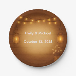 Rustic Mason Jar & String Lights Wedding Papieren Bordje