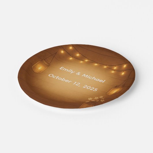 Rustic Mason Jar & String Lights Wedding Papieren Bordje (Gekanteld)