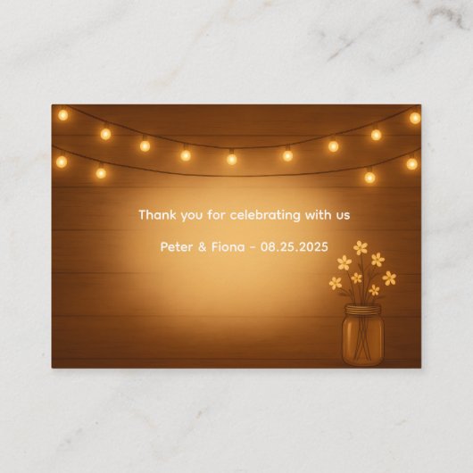 Rustic Mason Jar & String Lights Wedding Plaatskaartje (Achterkant)