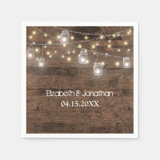 Rustic Mason Jar String Lights Wedding Servet (Voorkant)