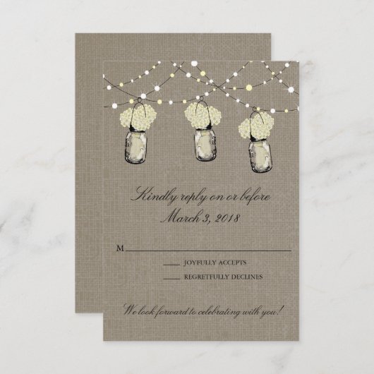 Rustic Mason Jar String of Lights RSVP (Voorkant / Achterkant)
