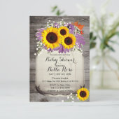 Rustic Mason Jar Sunflower Baby Shower Invitaties Kaart (Staand voorkant)