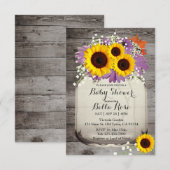 Rustic Mason Jar Sunflower Baby Shower Invitaties Kaart (Voorkant / Achterkant)