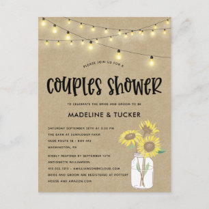 Rustic Mason Jar Sunflower Couples Shower Briefkaart