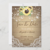 Rustic Mason Jar, Sunflower, Lace Save the Date (Voorkant)