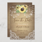 Rustic Mason Jar, Sunflower, Lace Save the Date (Voorkant / Achterkant)