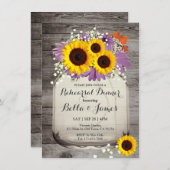 Rustic Mason Jar Sunflower Rehearsal Dinner Invite Kaart (Voorkant / Achterkant)