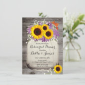 Rustic Mason Jar Sunflower Rehearsal Dinner Invite Kaart (Staand voorkant)