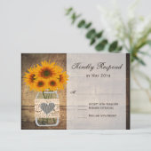 Rustic Mason Jar Sunflower RSVP-kaarten RSVP Kaartje (Staand voorkant)
