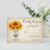 Rustic Mason Jar Sunflower RSVP-kaarten RSVP Kaartje (Staand voorkant)