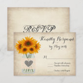 Rustic Mason Jar Sunflower RSVP-kaarten RSVP Kaartje (Voorkant / Achterkant)