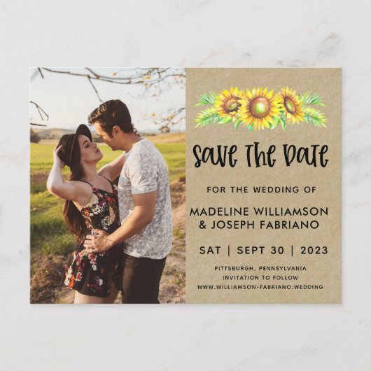 Rustic Mason Jar Sunflower Save the Date Aankondigingskaart (Voorkant)