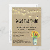 Rustic Mason Jar Sunflower Save the Date Briefkaart (Voorkant / Achterkant)