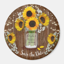 Rustic Mason Jar Sunflower Save the Date Wedding Magneet