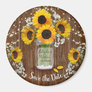 Rustic Mason Jar Sunflower Save the Date Wedding Magneet